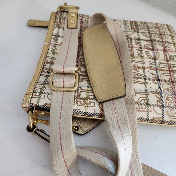 Coach Tattersall Gold Leather Crosssbody Bag Purse - Picture 6 of 9